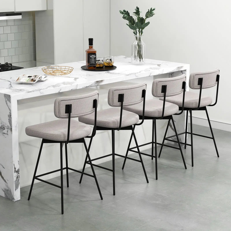 25 Inch 2-Piece Modern Upholstered Bar Stools with Back and Footrests by DirectDeals
