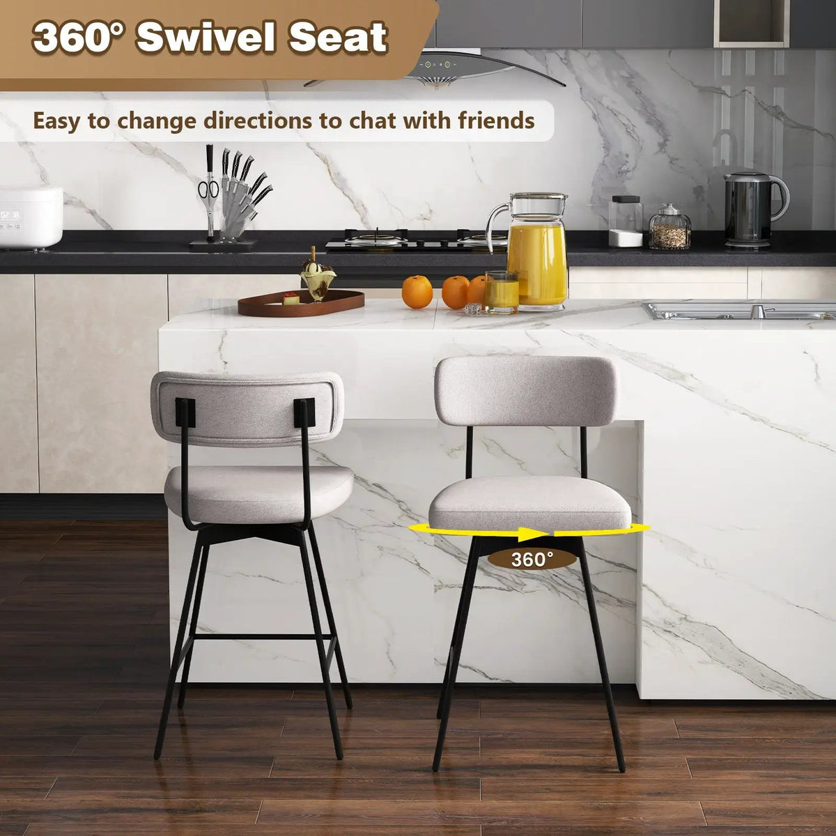 25 Inch 2-Piece Modern Upholstered Bar Stools with Back and Footrests by DirectDeals