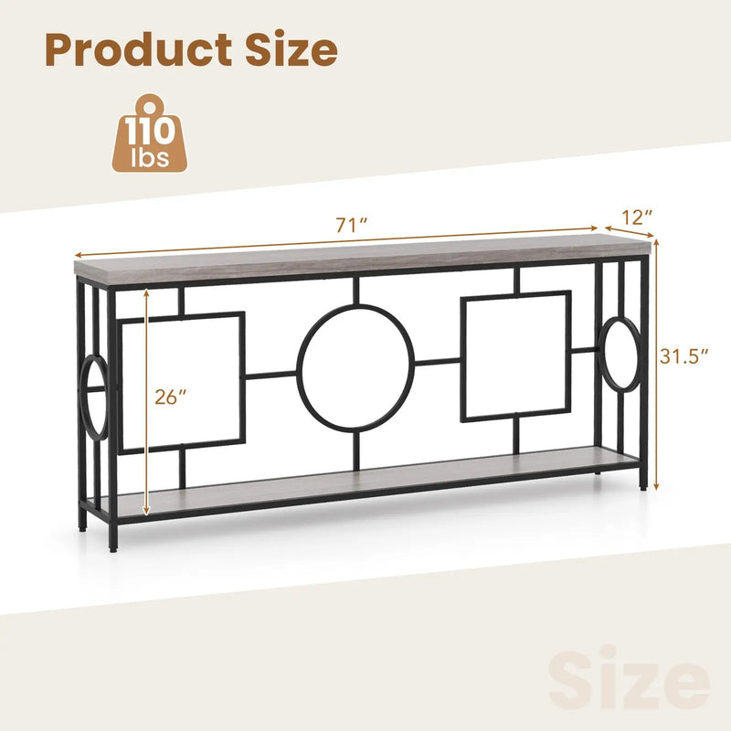 2-Tier Faux Marble Top Console Table with Storage Shelf for Hallway-Rustic Brown by DirectDeals