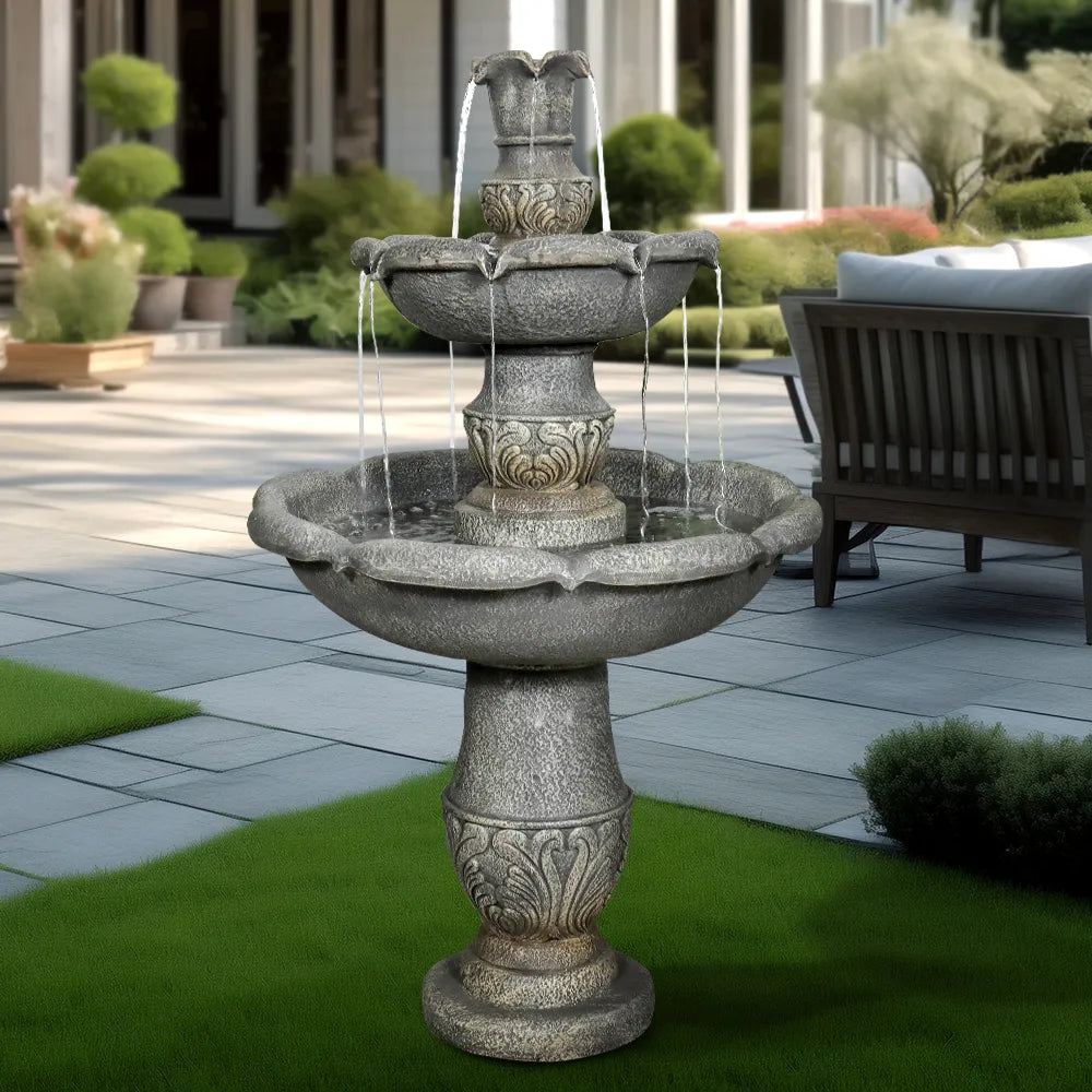 Concrete Carved 2 Tier Outdoor Water Fountain 48 Inch, photo 3 of 4