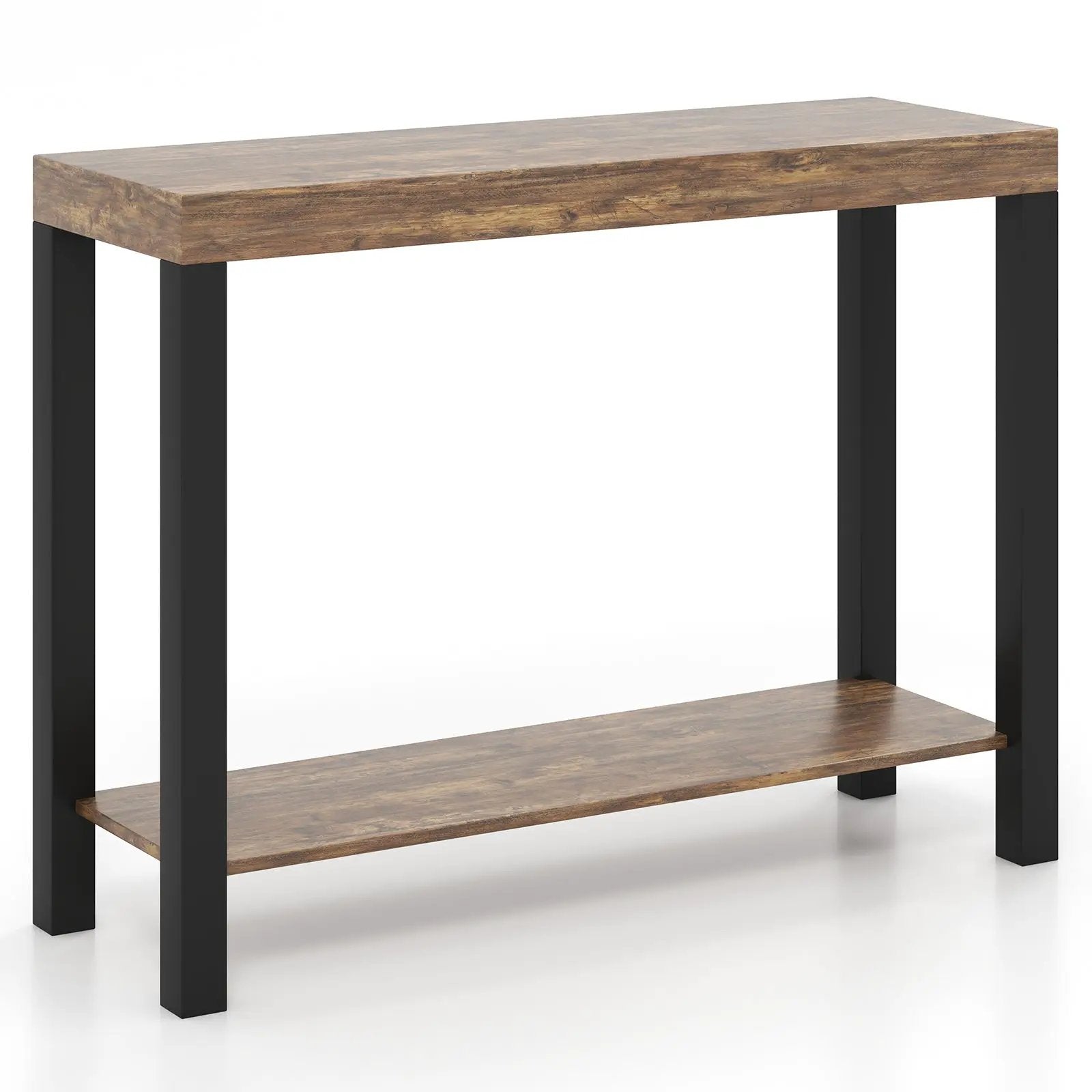 2-Tier Home Bar Table with Open Shelves and Storage for Home Kitchen Living Room Pub-Rustic Brown by DirectDeals