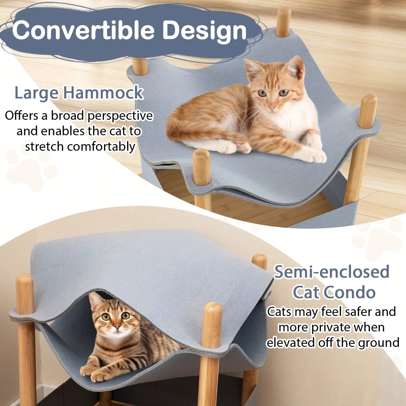 2-Tier Wooden Cat House with Semi-enclosed Condo and Removable Clothes-Gray by DirectDeals