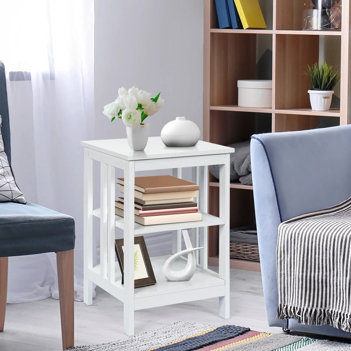 3-Tier Nightstand Sofa Side Table with Baffles and Round Corners by DirectDeals