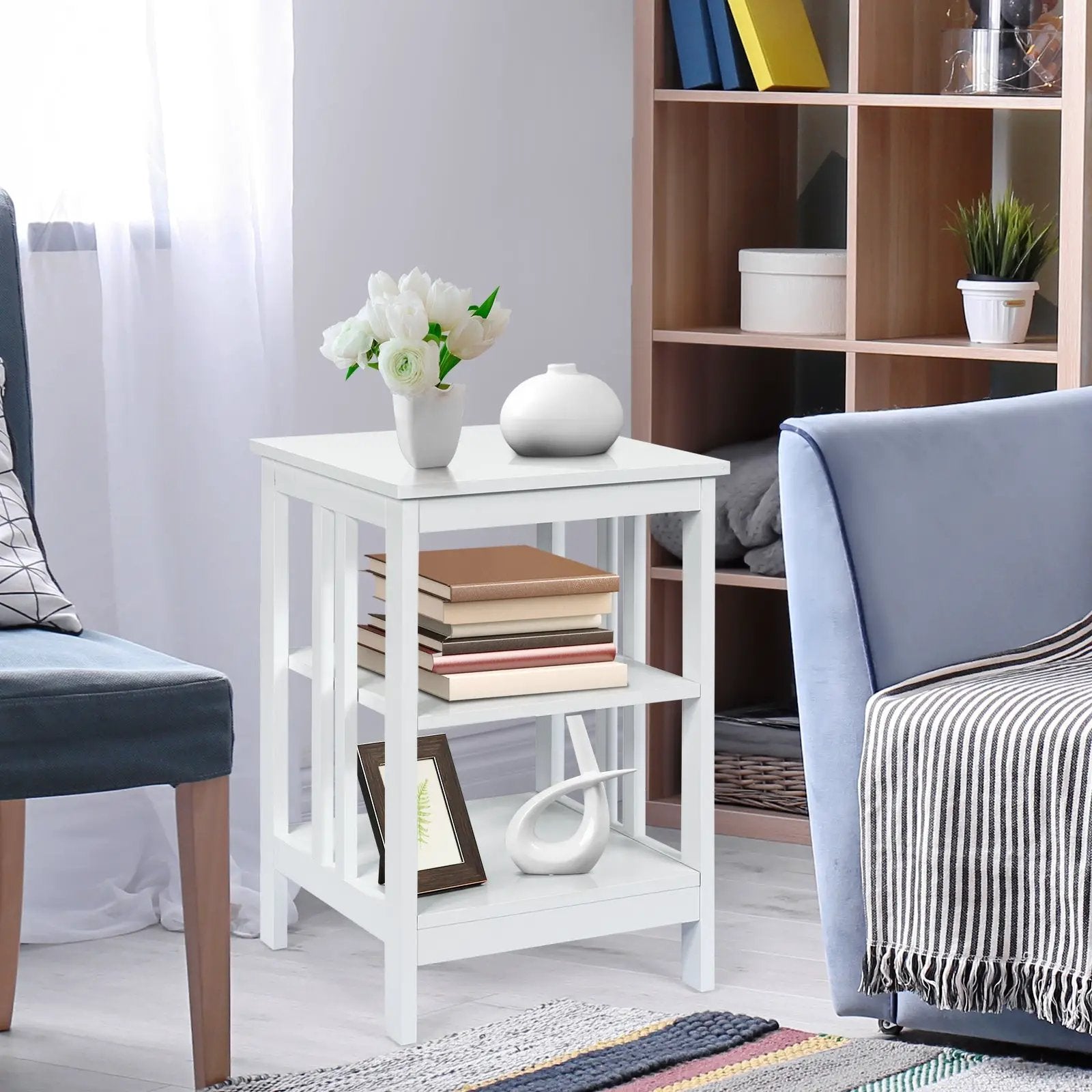 3-Tier Nightstand Sofa Side Table with Baffles and Round Corners by DirectDeals
