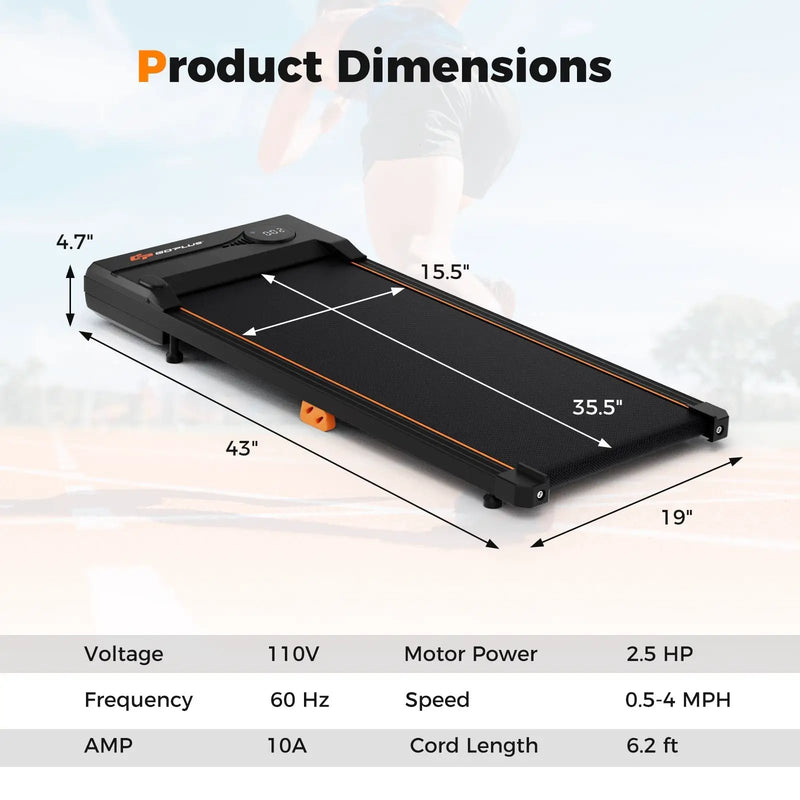 2.5HP Under Desk Treadmill with Remote Control for Home Office-Black by DirectDeals