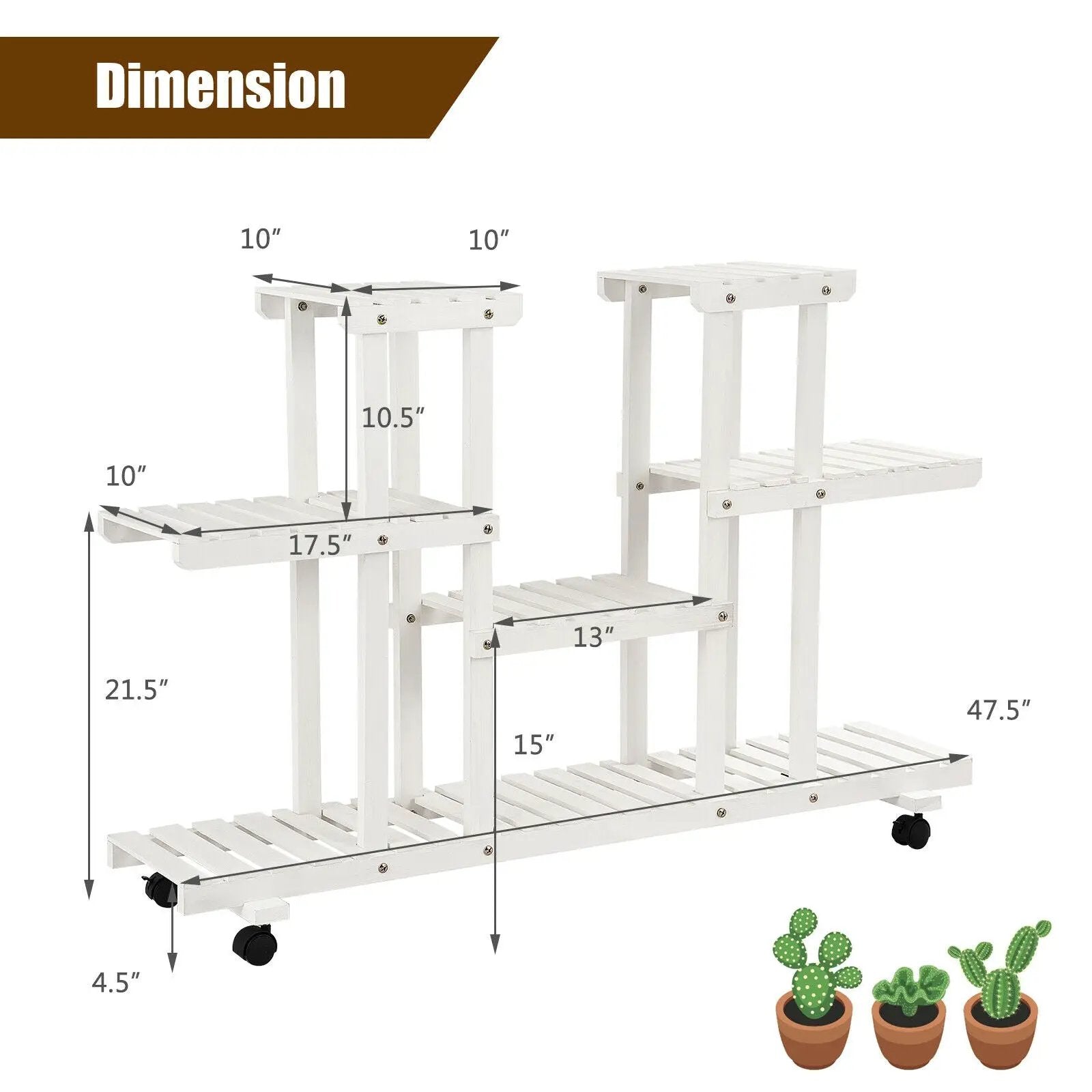 4-Tier Wood Casters Rolling Shelf Plant Stand by DirectDeals