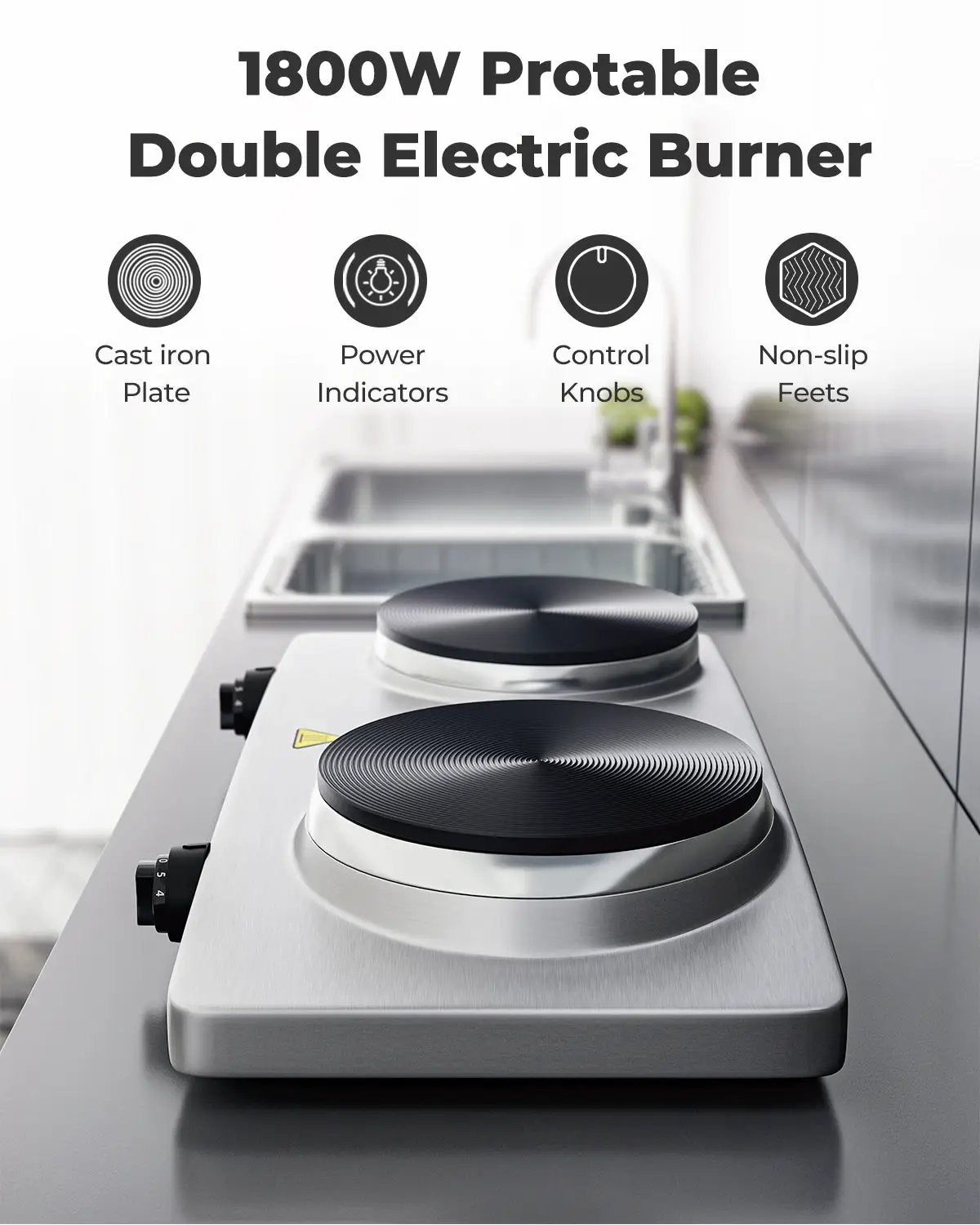 1800W Double Hot Plate Electric Countertop Burner by DirectDeals