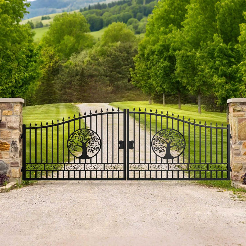 20x8 ft Steel Dual Swing Driveway Gate with Wider Goalposts by Chery Industrial