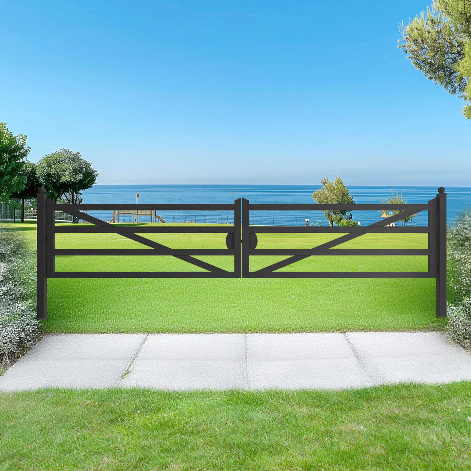 20 ft Farm Driveway Gate with Diagonal Tubes, Dual Swing by Chery Industrial