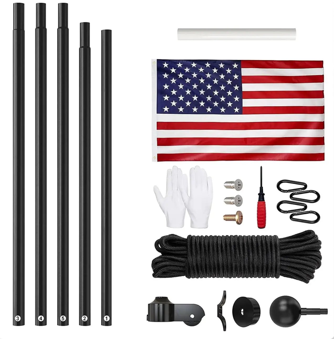 20 FT Flag Pole Heavy Duty Kit for Yard - Extra Thick Outdoor Flag Poles with 3x5 American Flag for Residential or Commercial by Outdoor Solar Outlet