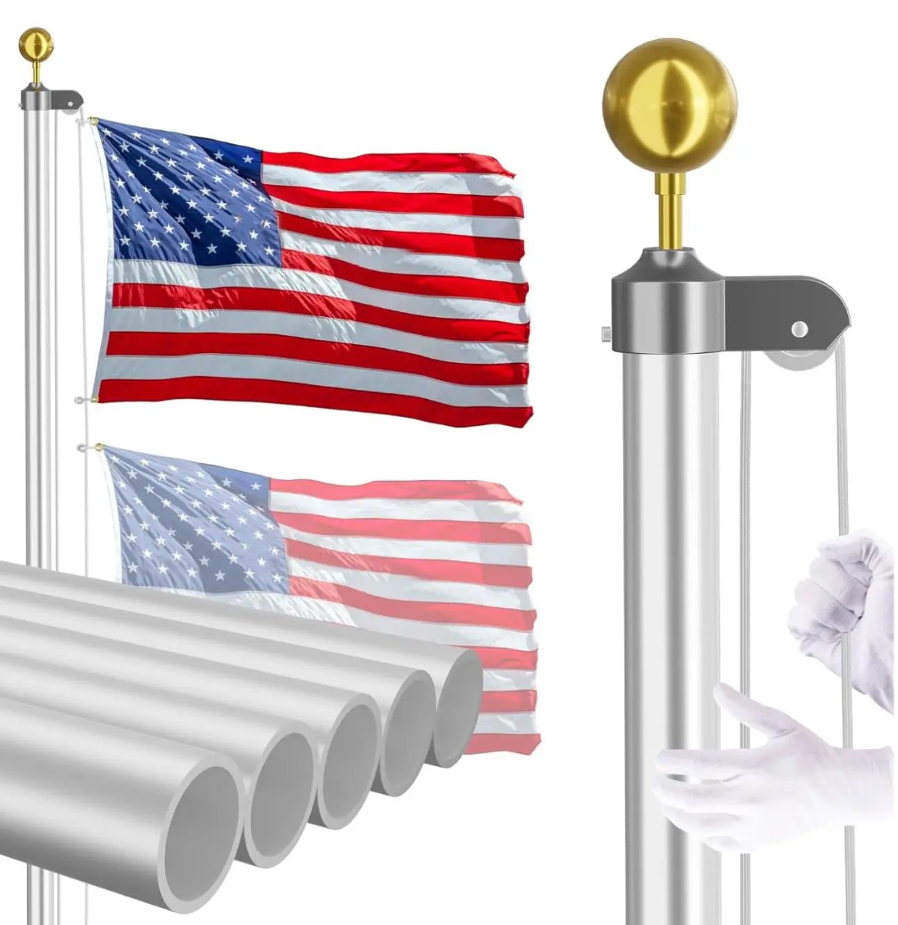20 FT Flag Pole Heavy Duty Kit for Yard - Extra Thick Outdoor Flag Poles with 3x5 American Flag for Residential or Commercial by Outdoor Solar Outlet
