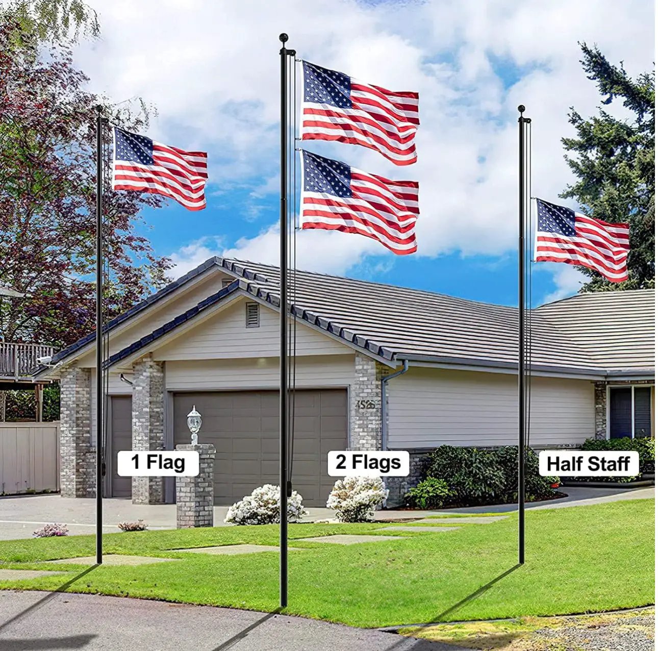 20 FT Flag Pole Heavy Duty Kit for Yard - Extra Thick Outdoor Flag Poles with 3x5 American Flag for Residential or Commercial by Outdoor Solar Outlet