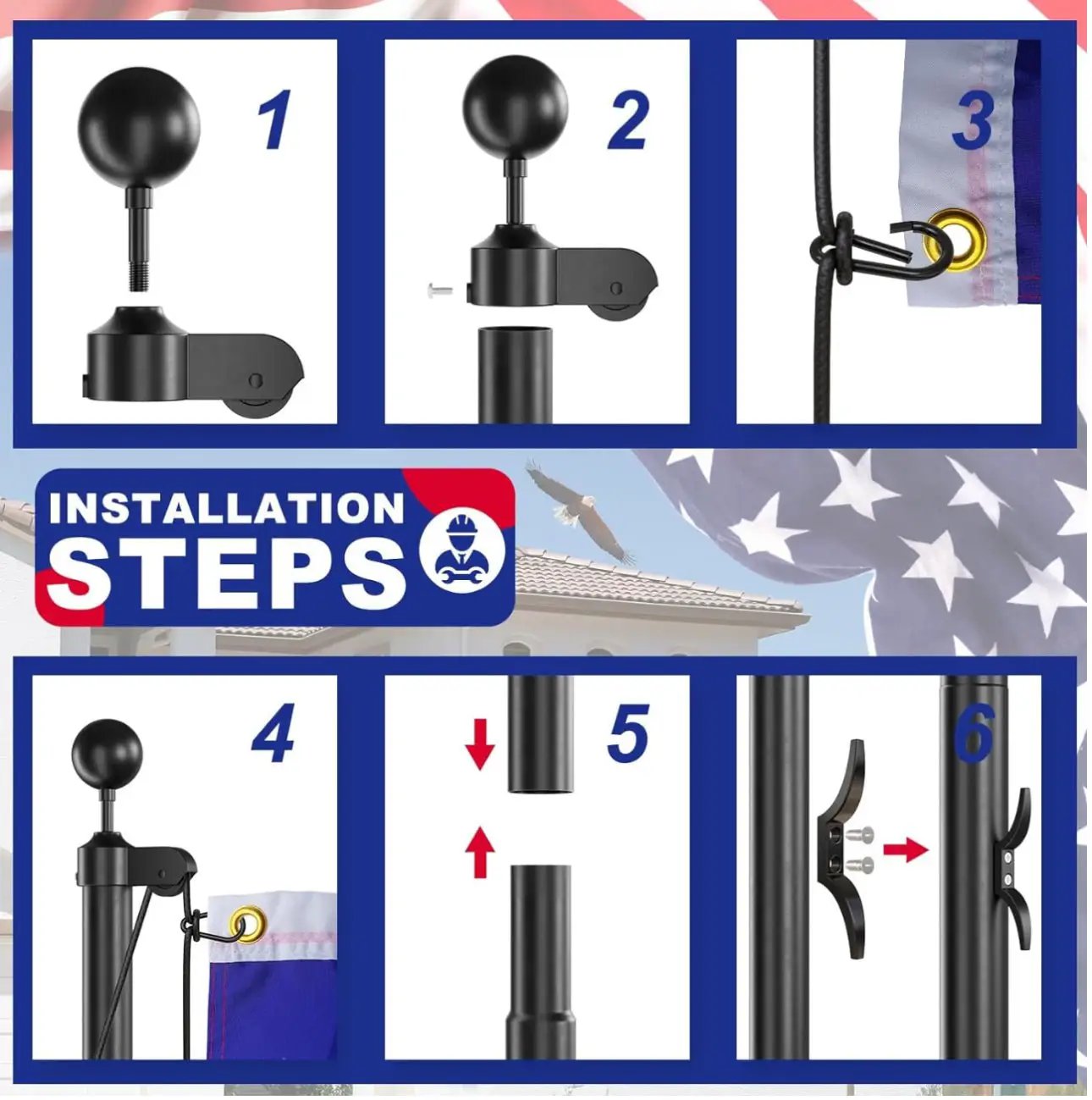 20 FT Flag Pole Heavy Duty Kit for Yard - Extra Thick Outdoor Flag Poles with 3x5 American Flag for Residential or Commercial by Outdoor Solar Outlet