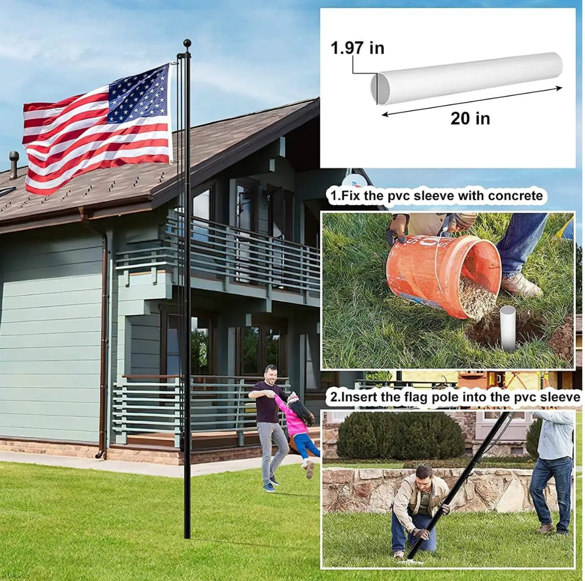 20 FT Flag Pole Heavy Duty Kit for Yard - Extra Thick Outdoor Flag Poles with 3x5 American Flag for Residential or Commercial by Outdoor Solar Outlet