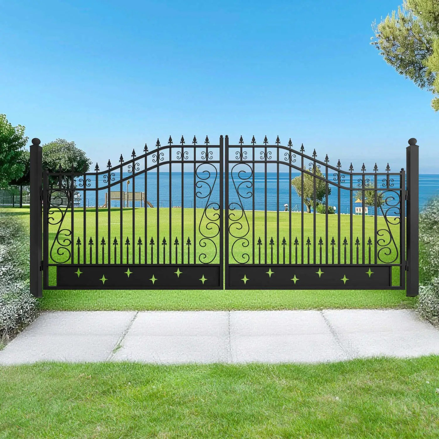 16x8 ft Dual Swing Driveway Gate with Star Pattern by Chery Industrial