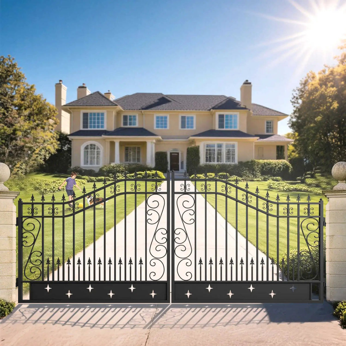 16x8 ft Dual Swing Driveway Gate with Star Pattern, photo 12 of 18