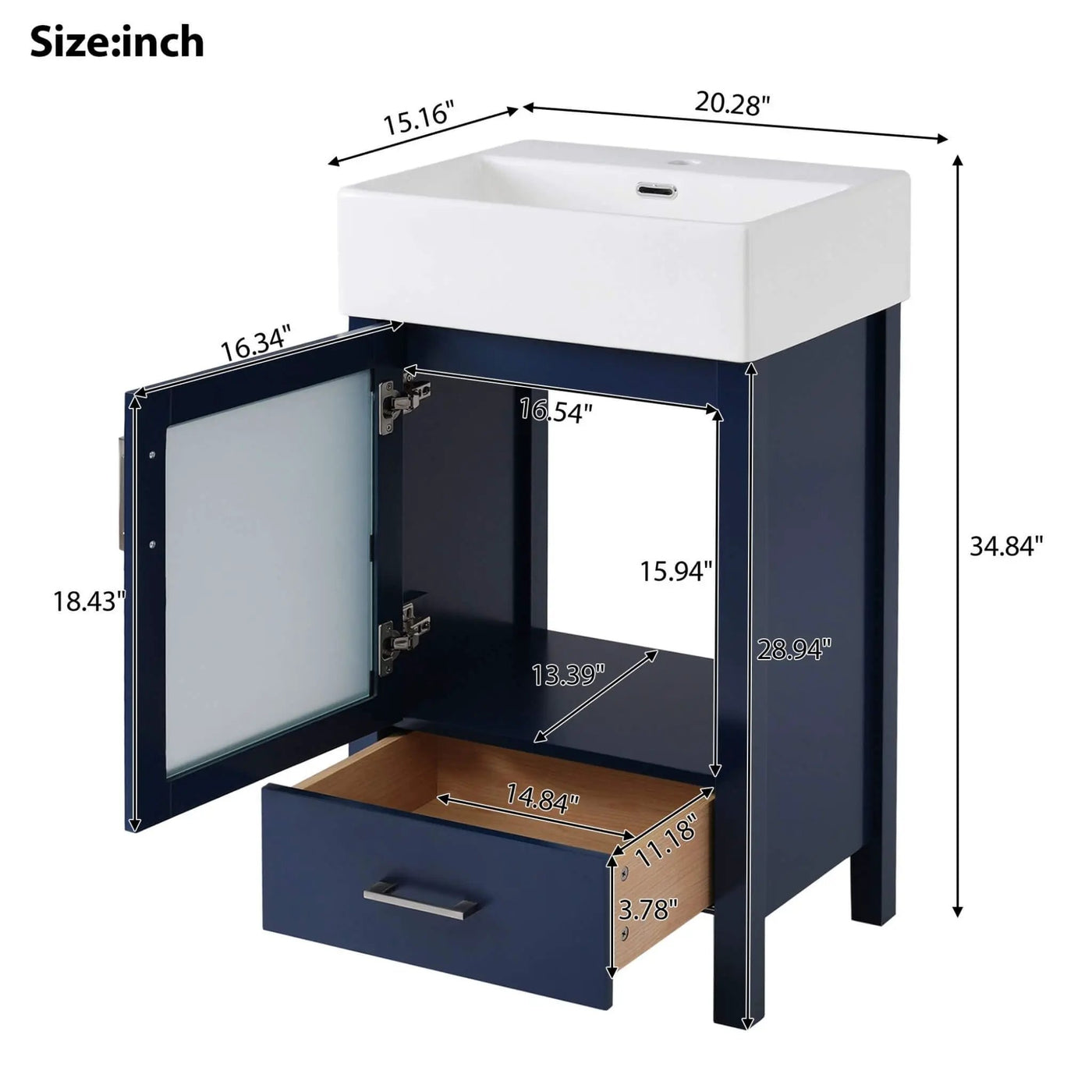 20-Inch Modern Bathroom Vanity With Ceramic Sink And Storage Cabinet (SAK83047) by SAKSBY WHOLESALE