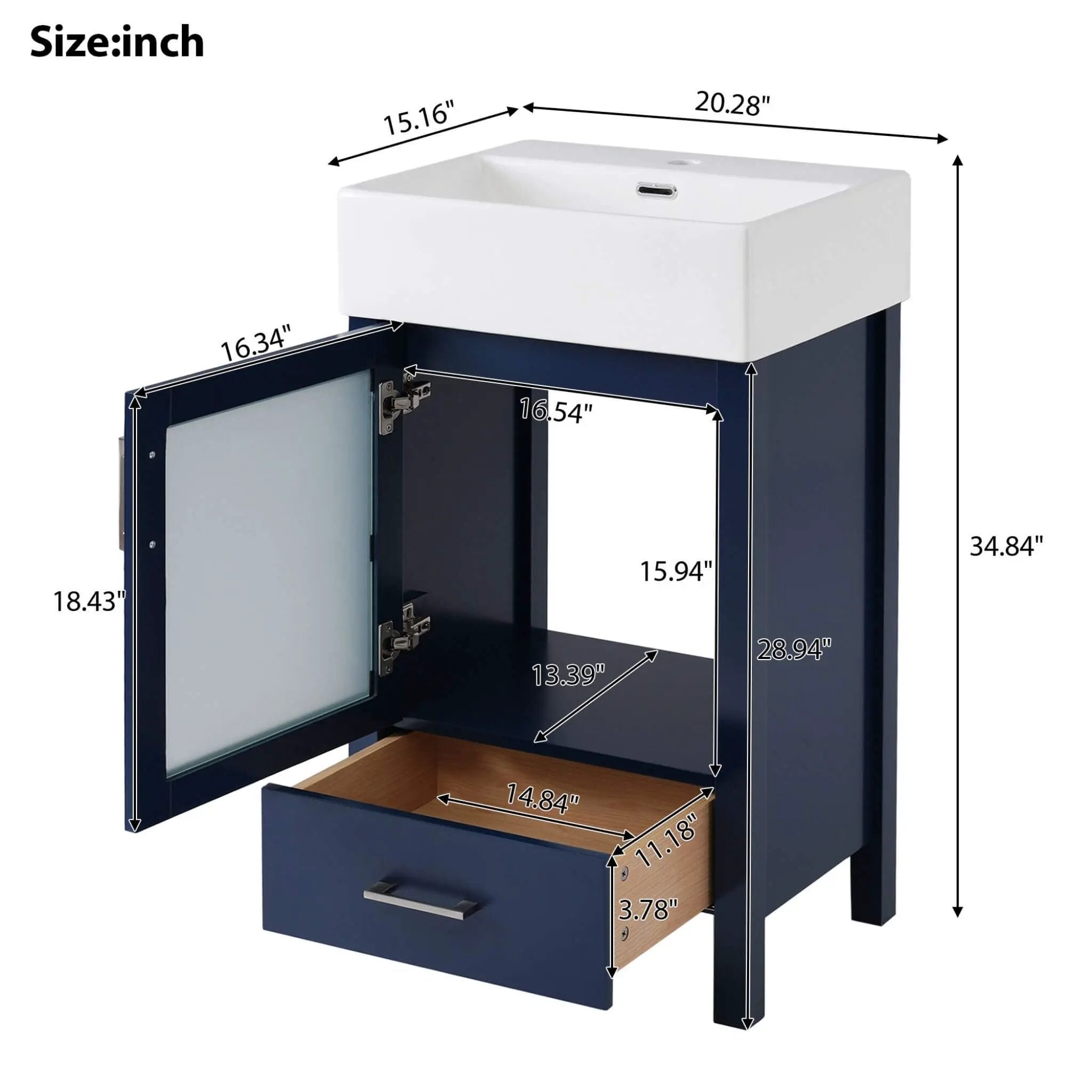 Nuvia 20-Inch Modern Bathroom Vanity With Ceramic Sink And Storage Cabinet (SAK83047) by SAKSBY WHOLESALE