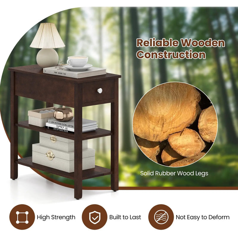 3-Tier Narrow End Table with Drawer and Storage Shelves by DirectDeals