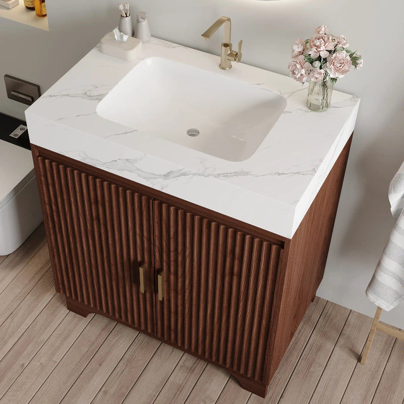 30" Freestanding Sintered Stone Countertop Bathroom Vanity with Ceramic Sink by HouseOfZazla
