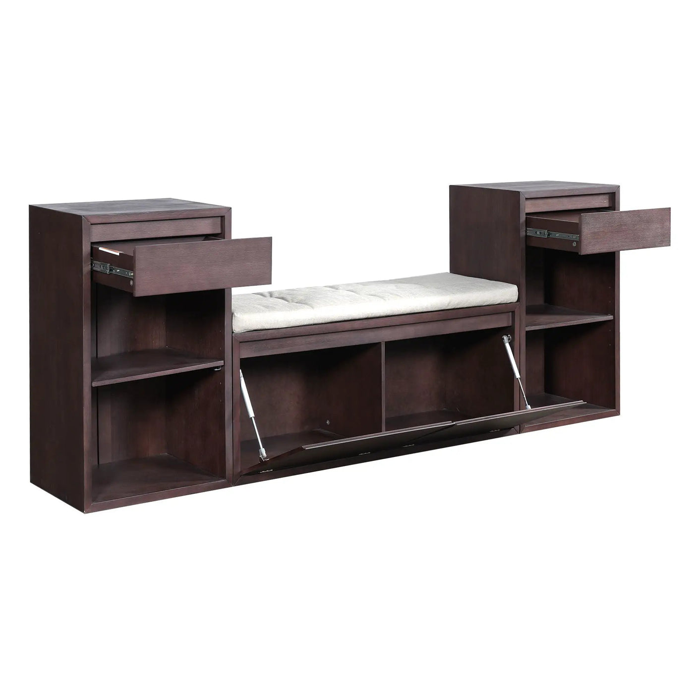 Entryway Storage Bench With Cushion, Drawers & Open Shelves by HouseOfZazla