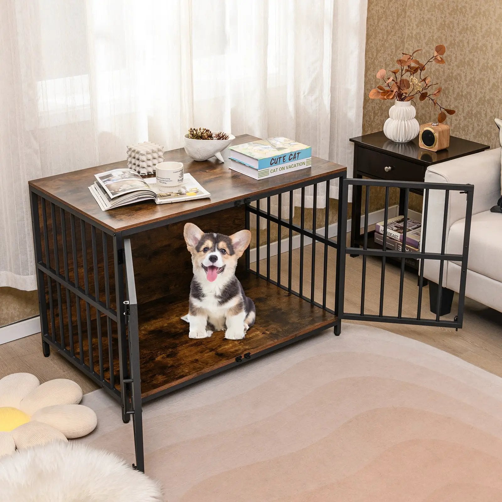 40 Inch Dog Crate Furniture Dog Kennel with Dual Lockable Double Doors by DirectDeals
