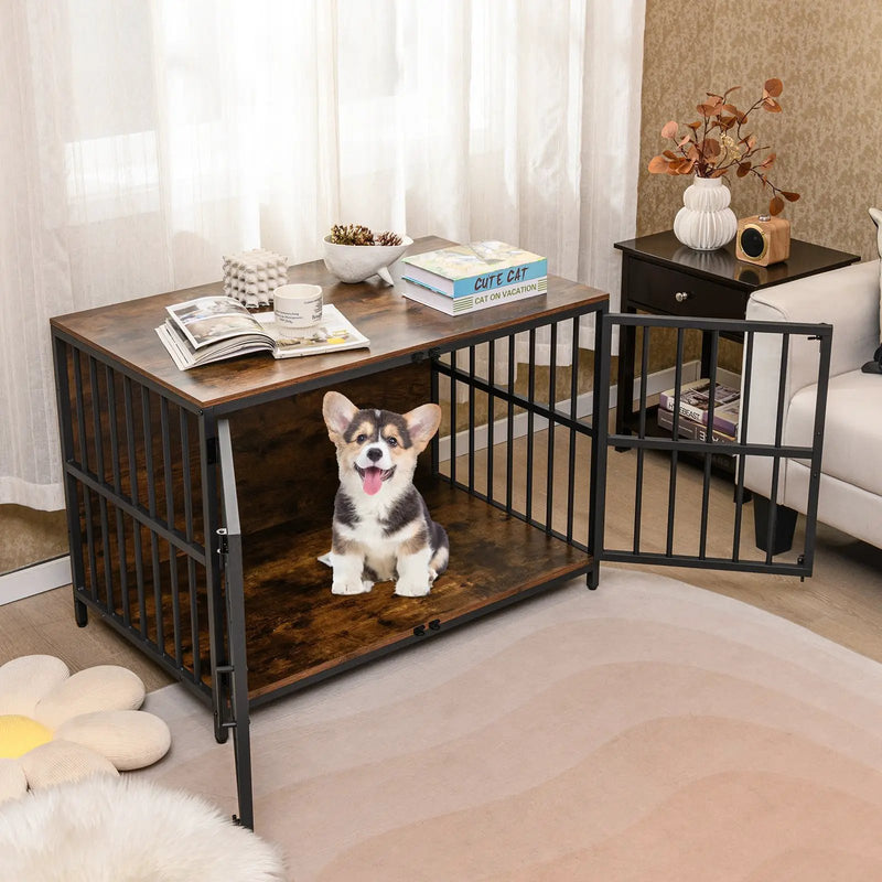 40 Inch Dog Crate Furniture Dog Kennel with Dual Lockable Double Doors by DirectDeals