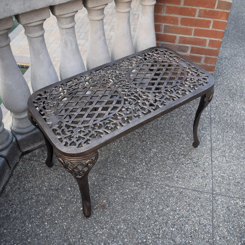 Ornate Cast Aluminum Metal Rectangular Bronze Patio Coffee Table by Sharicks