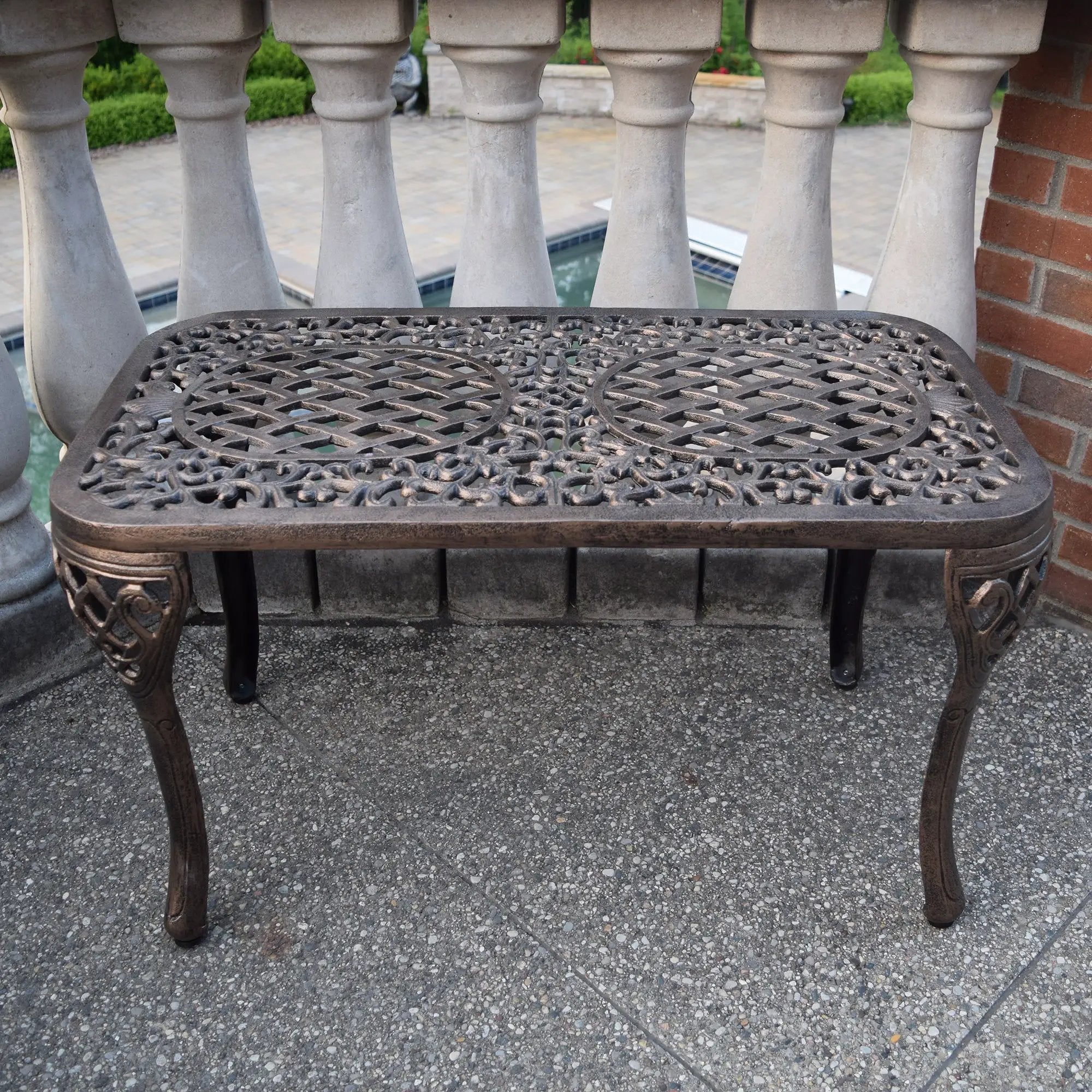 Ornate Cast Aluminum Metal Rectangular Bronze Patio Coffee Table by Sharicks