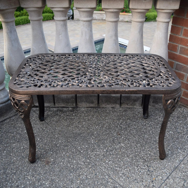 Ornate Cast Aluminum Metal Rectangular Bronze Patio Coffee Table by Sharicks