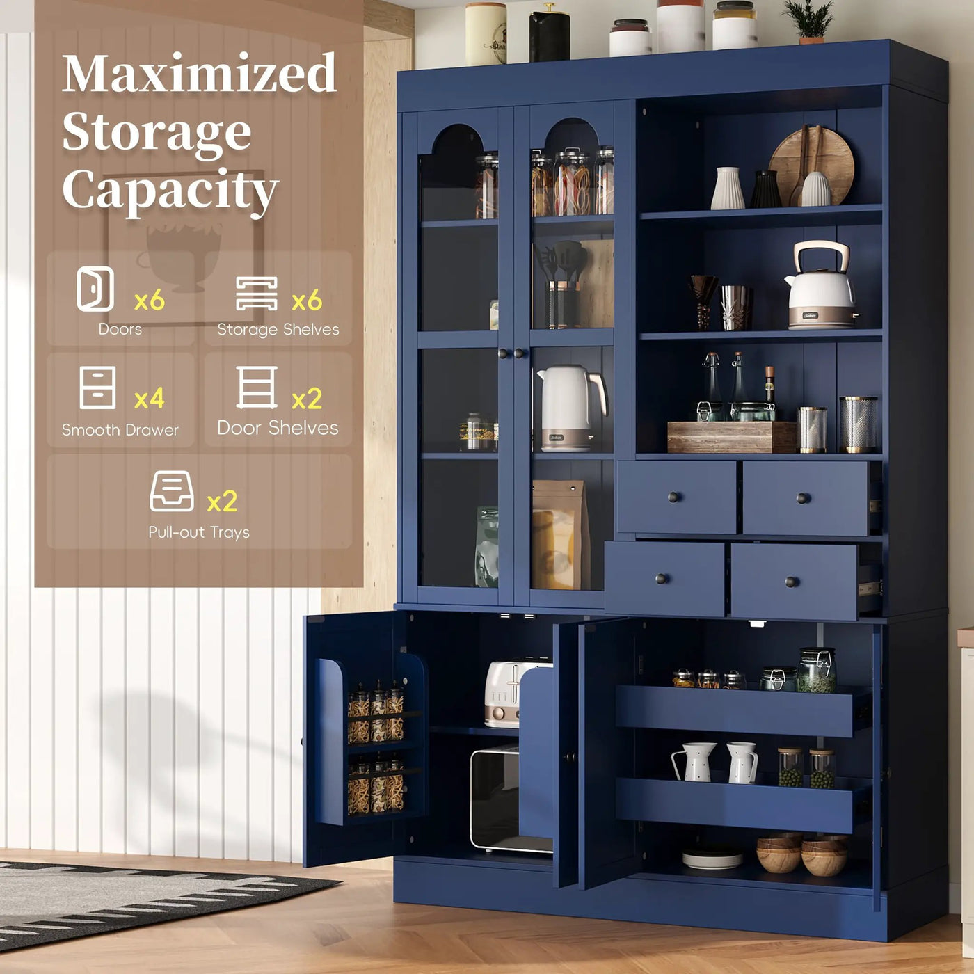 TOPMAX Freestanding Buffet With Hutch - Tall Kitchen Pantry Cabinet by HouseOfZazla