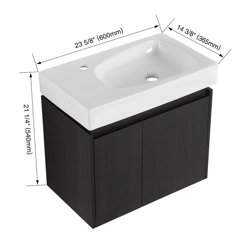 Modern Bathroom Vanity With Ceramic Basin, Wall Mounted Floating Sink Combo, Storage Cabinet by Unique Piece Furniture