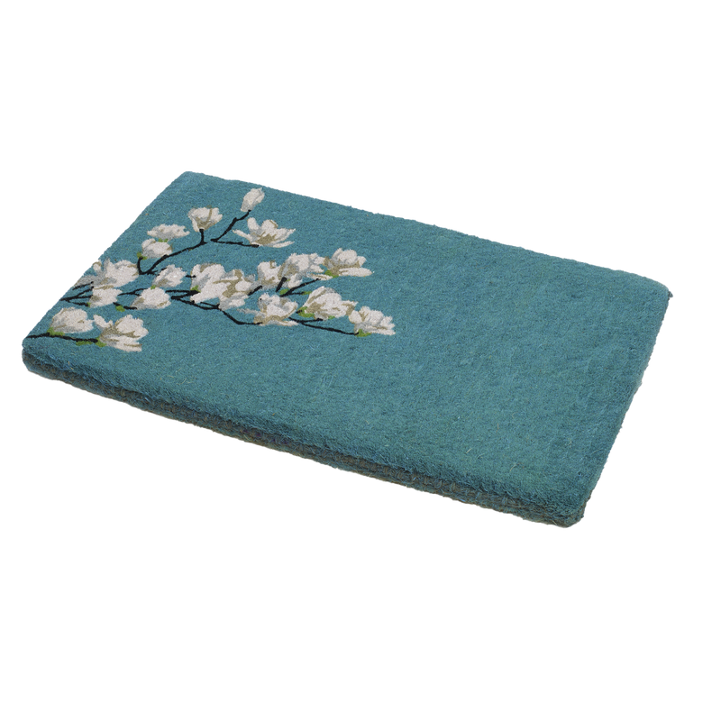Magnolia Branch - Blue Coir Doormat by Fab Habitat