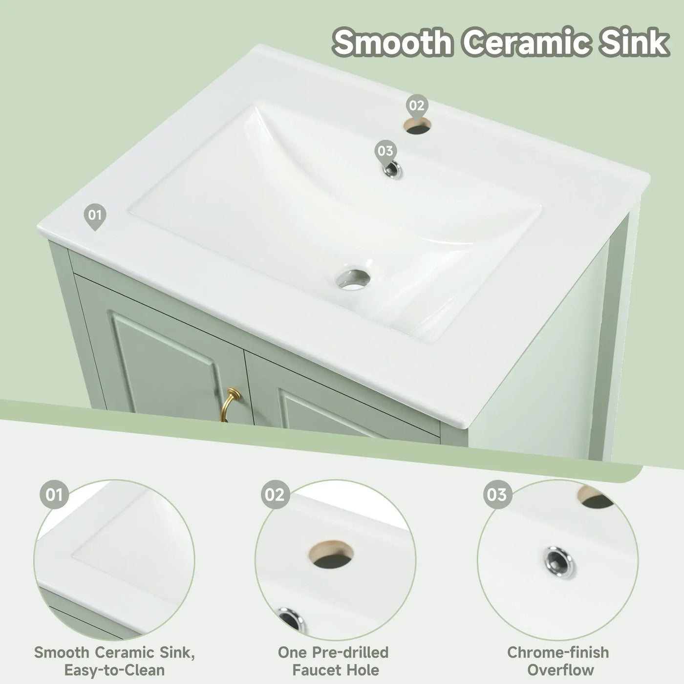 Retro Bathroom Vanity With Sink, Soft Closing Cabinet & Drawers by HouseOfZazla