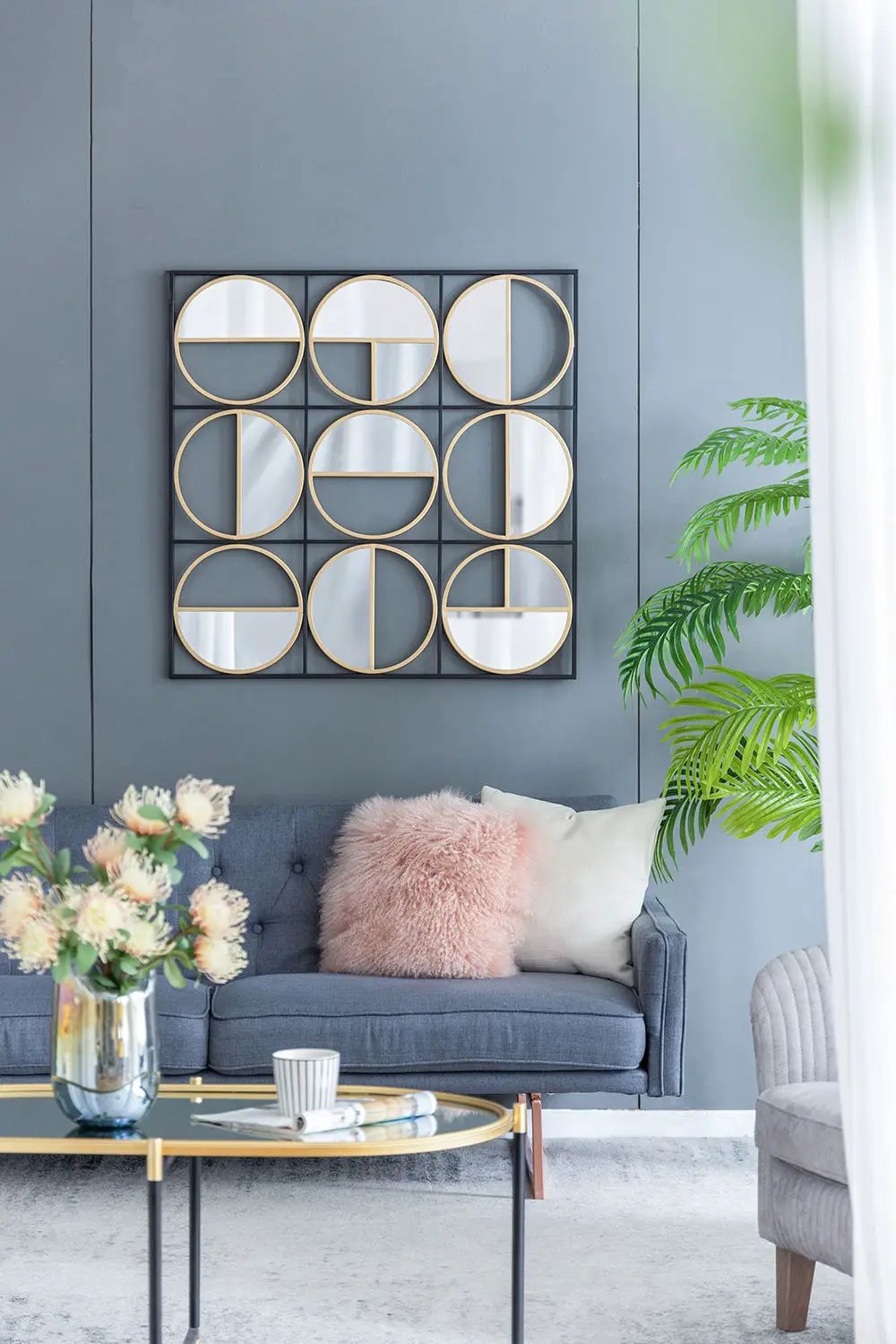 Eclectic Styling Metal Beaded Wall Mirror With Contemporary Design For Bedroom, Liveroom & Entryway by HouseOfZazla