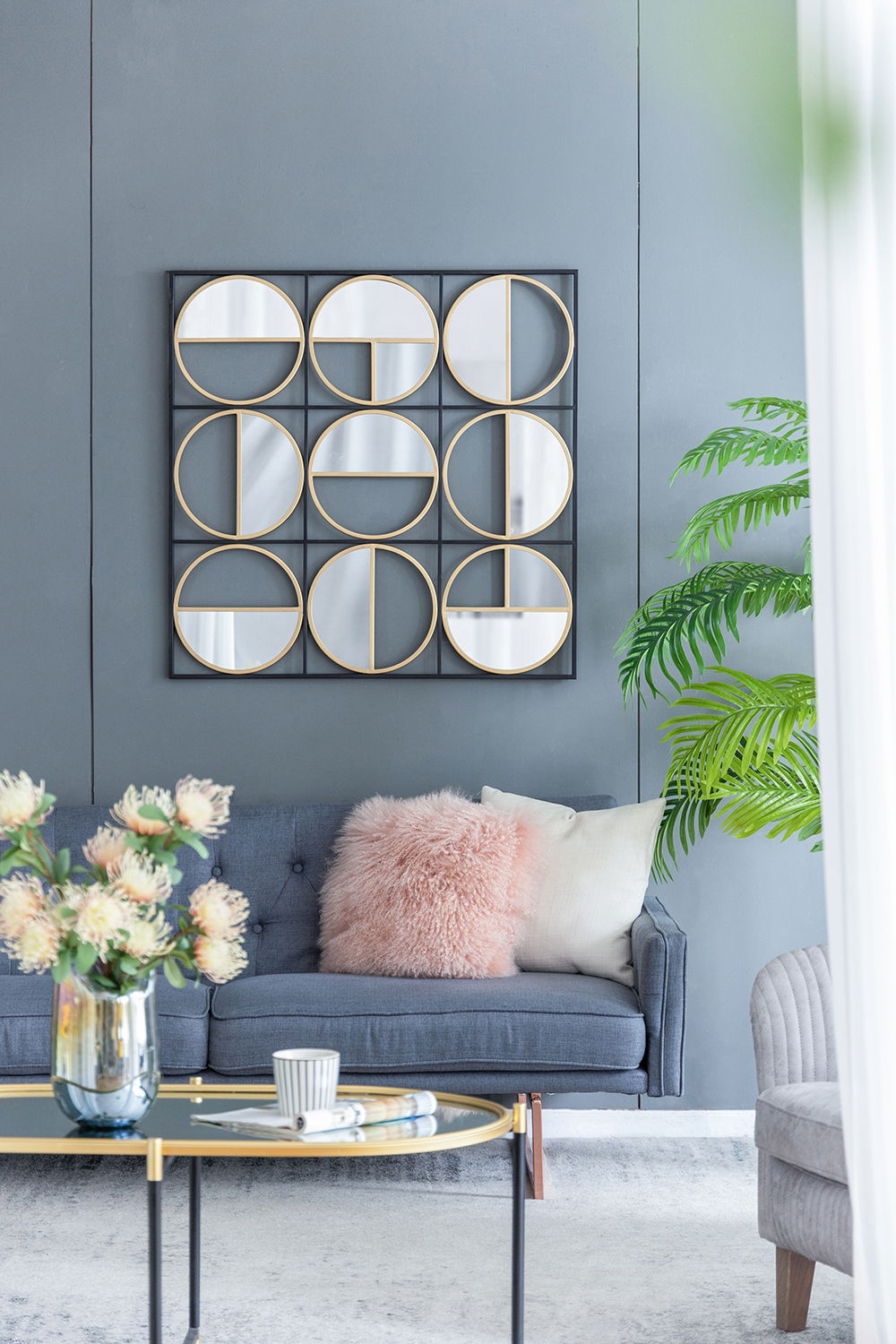 Metal Beaded Accent Mirror with Eclectic Contemporary Design - Gray, photo 5 of 17