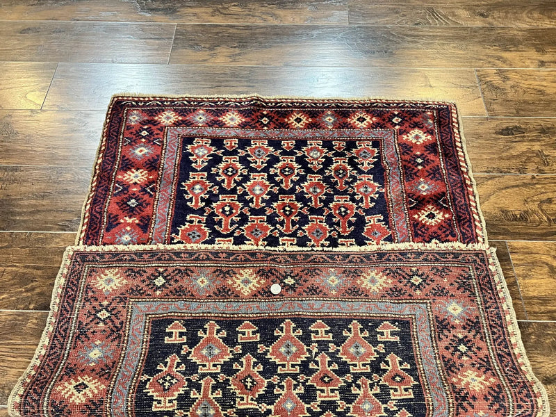 Turkish Sparta Rug 3x4, Allover Pattern, Navy Blue and Red, Antique Ispara Oriental Carpet 3 x 4, Small Turkish Handmade Vintage Wool Rug by Jewel Rugs