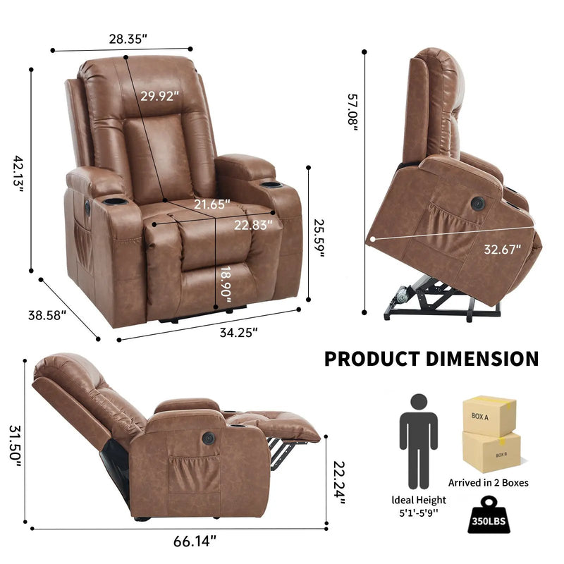 Brown PU Infinite Position Power Lift Recliner Chair by HouseOfZazla