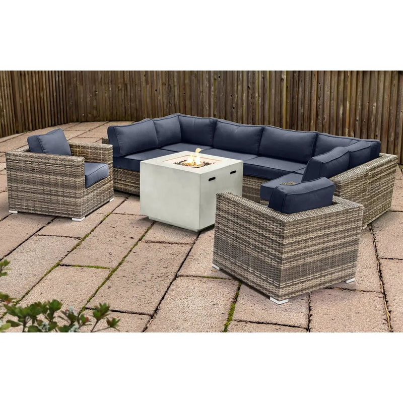 Premium 6 Person Wicker Patio Seating Group With Deep Cushions And Concrete Fire Pit - Gray Mix by HouseOfZazla
