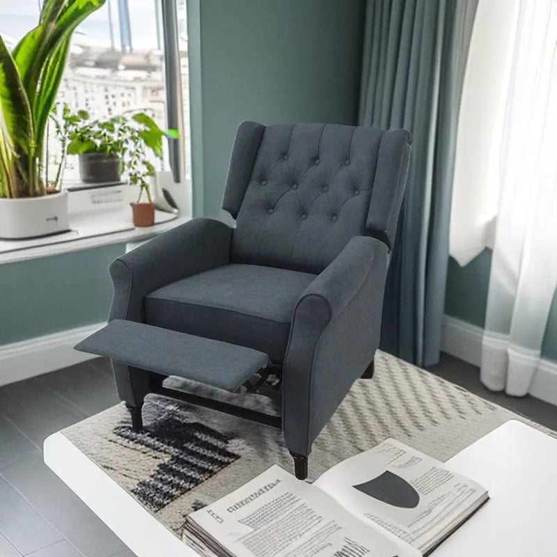 New Design Classic Waterproof Fabric Living Room Pull Button Sofa, High Back Manual Recliner Chair Cinema Home Theatre Cozy Recliner Sofa - Dark Gray by HouseOfZazla