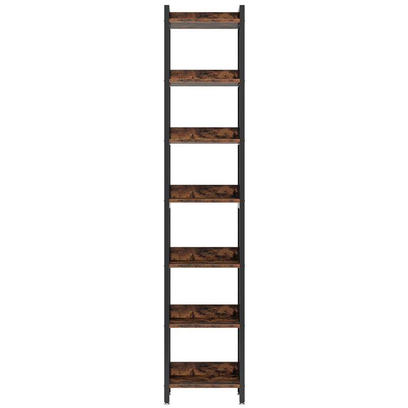 Extra Tall 7 Tier Narrow Corner Bookshelf Storage Display Rack For Living Room - Rustic Brown by HouseOfZazla