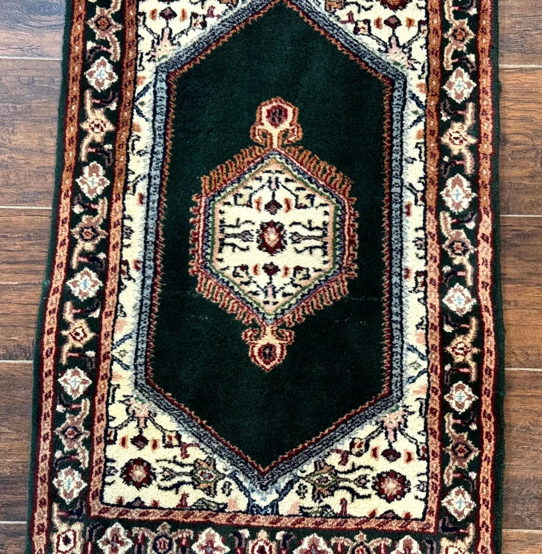 Small Indo Persian Dark Green Rug 2x3, Geometric Semi Open Field by Jewel Rugs
