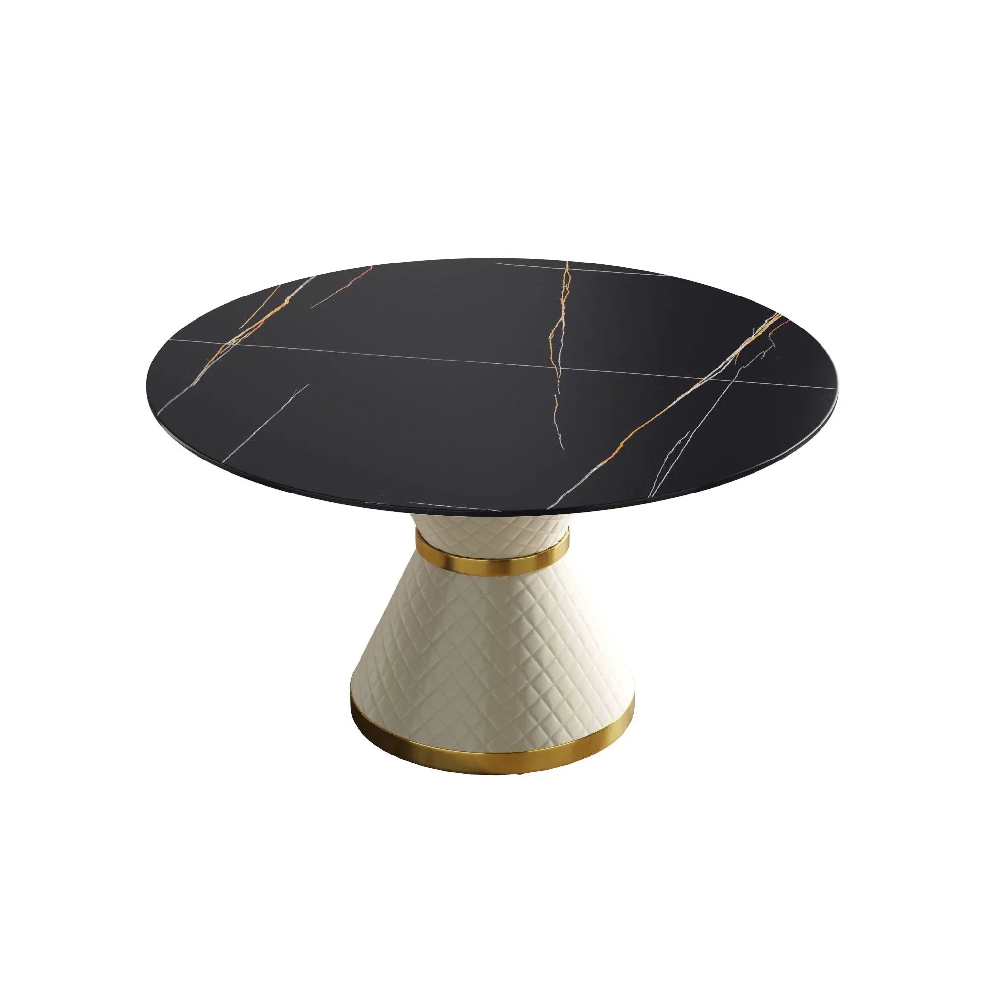 53.15" Modern Artificial Stone Round Carbon Steel Base Dining Table, Can Accommodate 6 People - Black / White by HouseOfZazla