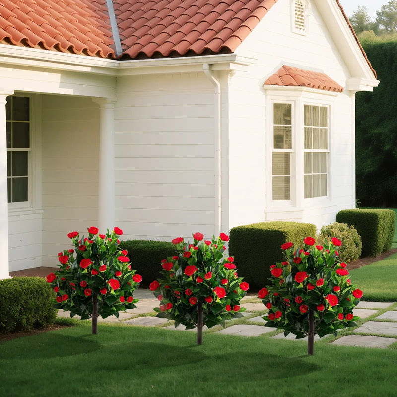 31 Inches Artificial Camellia Tree Set 2 Pack Fake Flower Trees-Green by DirectDeals