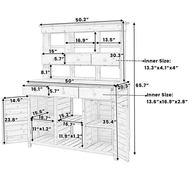 Topmax 65.7'' Tall Garden Potting Bench Table with Hutch by HouseOfZazla