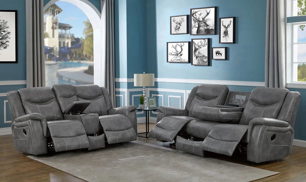 Conrad 2-piece Upholstered Padded Arm Motion Sofa Set Grey, photo 2 of 7