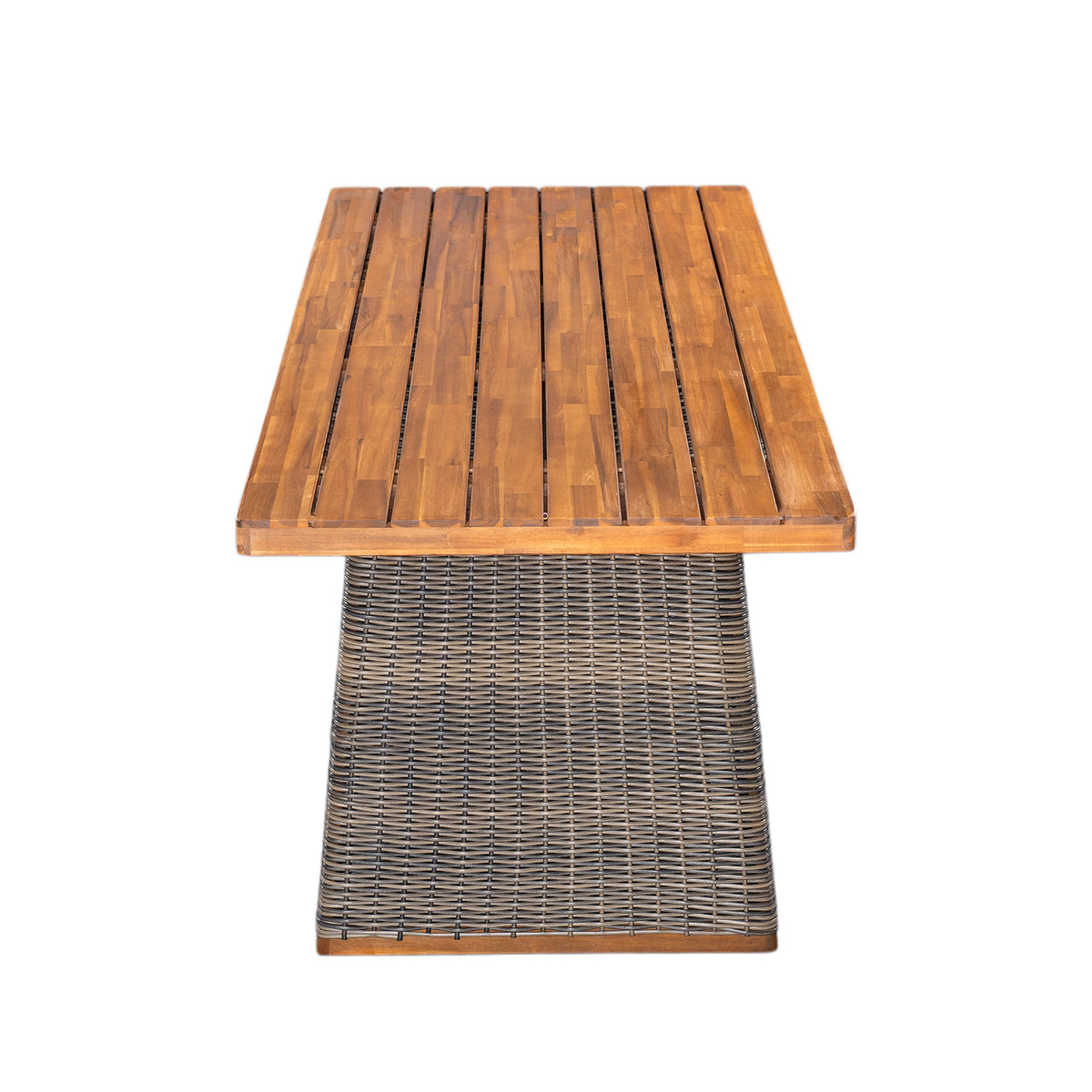 Outdoor 7 Pieces Acacia Wood Dining Set with Handwoven Rattan Legs, photo 7 of 10