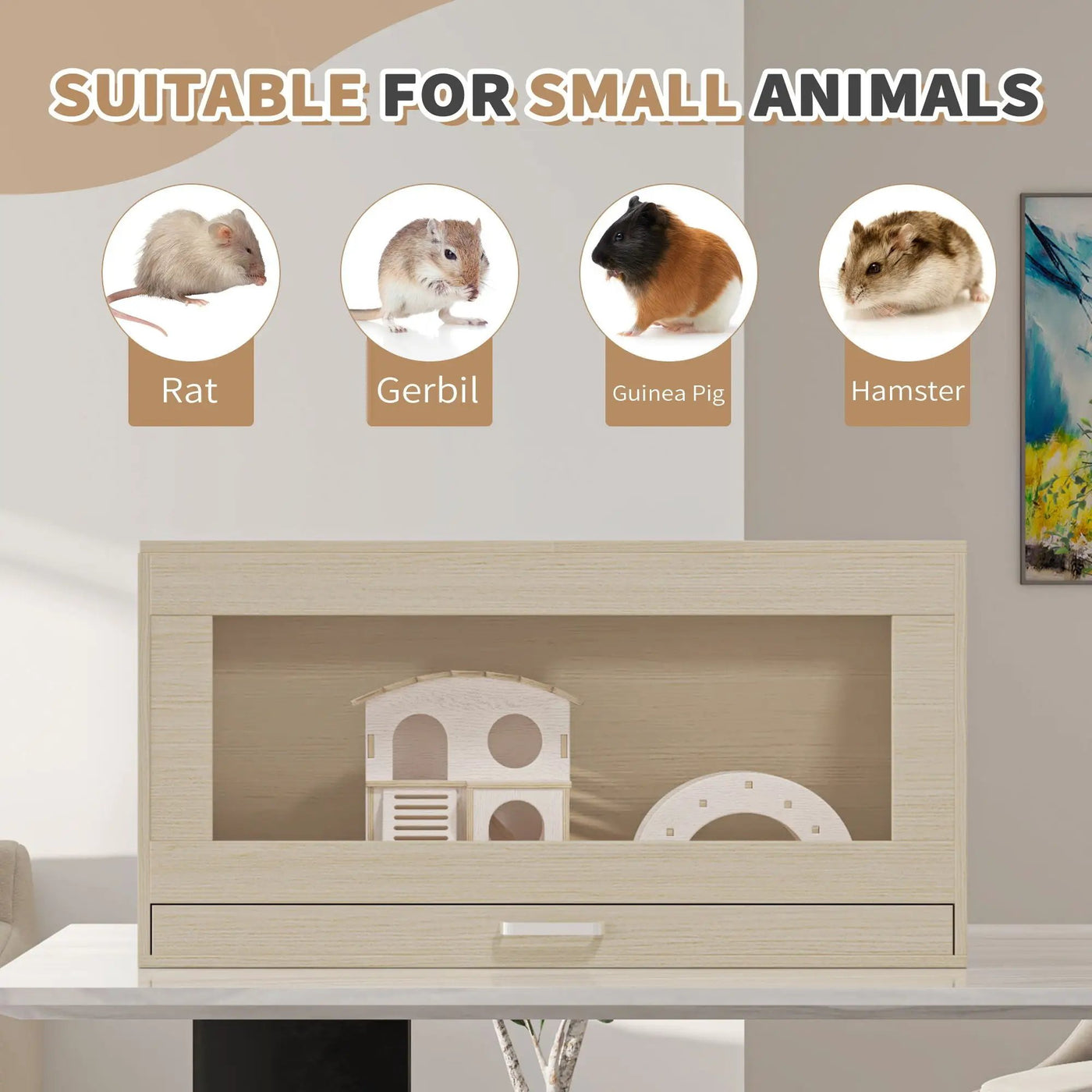 Guinea Pig Cages, Hamster Cage Wood With Independent Storage Cabinet, House For Rat Chinchilla With Guinea Pig Hutch And Bridge, Openable Top With Acrylic Sheets by HouseOfZazla