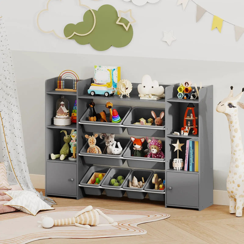 56 inch Large Toy Storage Organizer with 8 Removable Bins and Bookshelf by DirectDeals