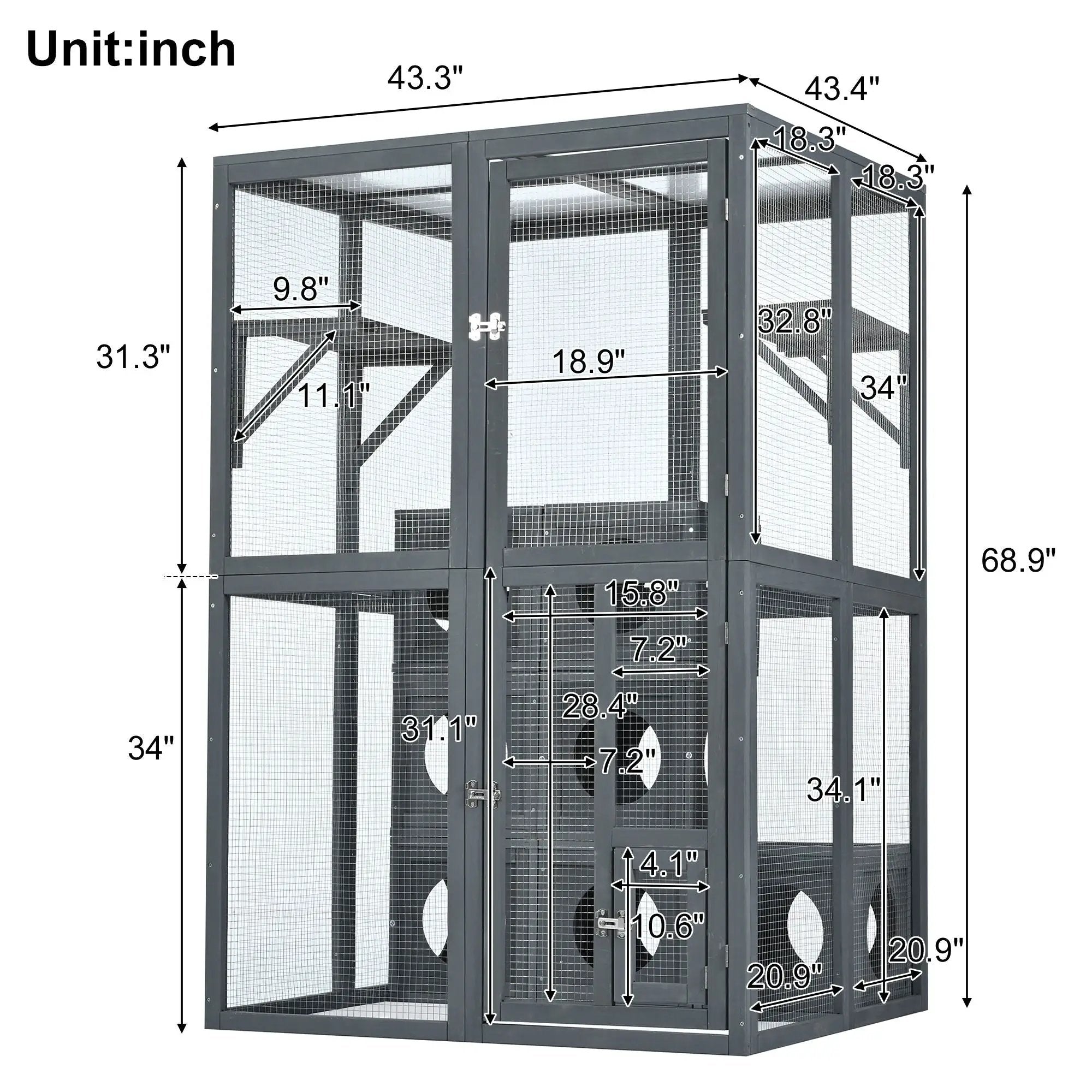 Outdoor Cat House With Shelves And Weather Protection, Removable Wood Boxes - Gray by HouseOfZazla